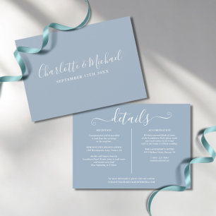 Invitation Informations sur les détails du mariage bleu pouss