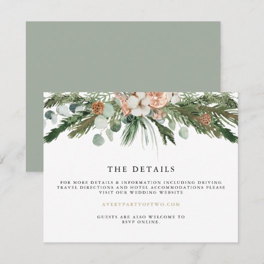 Invitation INGE Cosy Scandinavian Winter Wedding Détails Card (Devant / Derrière)