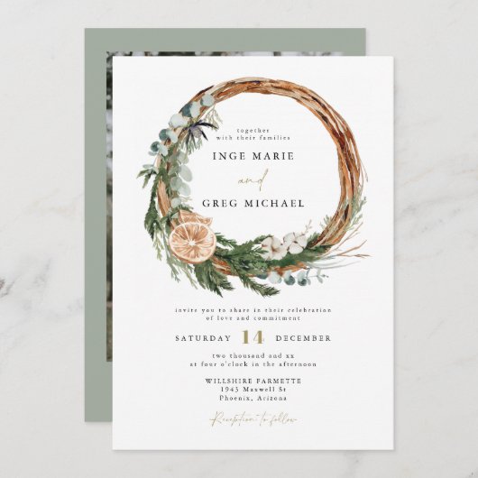 Invitation INGE Scandinave hiver Mariage de couronne de Noël (Devant / Derrière)
