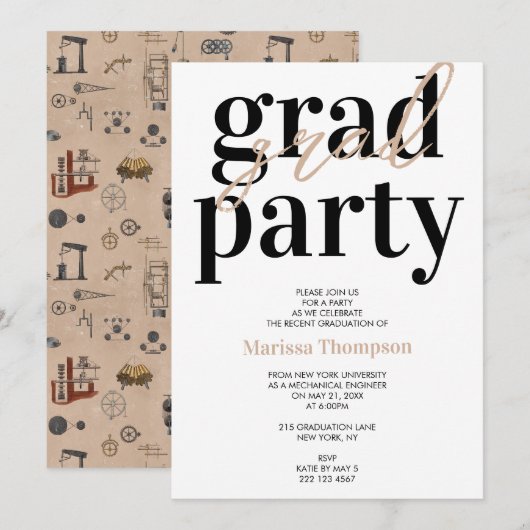 Invitation Ingénieur mécanique Diplôme universitaire (Devant / Derrière)