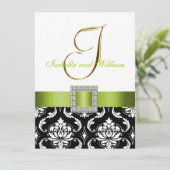 Invitation initiale au mariage blanc noir vert (Debout devant)