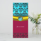 Invitation INITIALE EN PIERRE DAMASK GEM , turquoise bleu (Debout devant)
