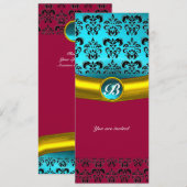 Invitation INITIALE EN PIERRE DAMASK GEM , turquoise bleu (Devant / Derrière)