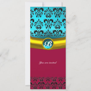 Invitation INITIALE EN PIERRE DAMASK GEM , turquoise bleu