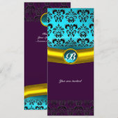 Invitation INITIALE EN PIERRE DAMASQUÉE , turquoise bleu (Devant / Derrière)