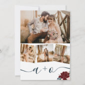 Invitation Initiales à la photo florale de la marine bordeaux (Dos)