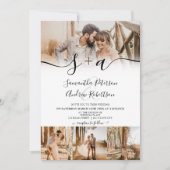 Invitation Initiales blanches modernes script 5 photos mariag (Devant)