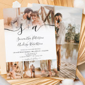 Invitation Initiales blanches modernes script 5 photos mariag