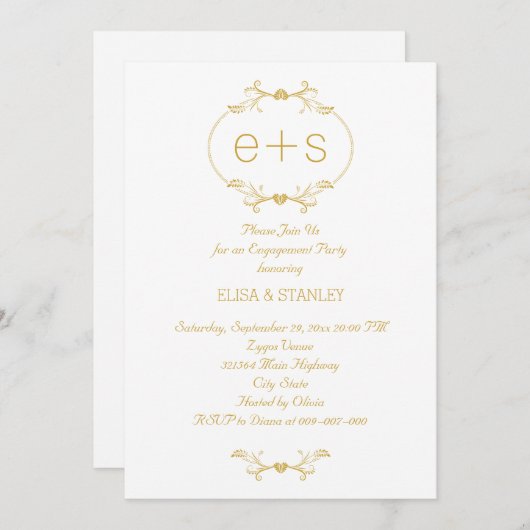 Invitation Initiales dans une partie d'engagement mariage de  (Devant / Derrière)