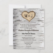 Invitation Initiales de Birch Tree Coeur Mariage campagnard r (Devant)