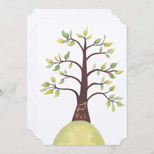 Invitation Initiales de l'arbre d'aquarelle mariage découpées (Devant / Derrière)