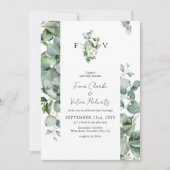 Invitation Initiales de mariage élégantes au eucalyptus verdo (Devant)