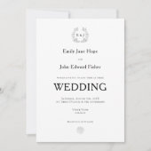 Invitation Initiales de mariage en monogramme feuille/typogra (Devant)