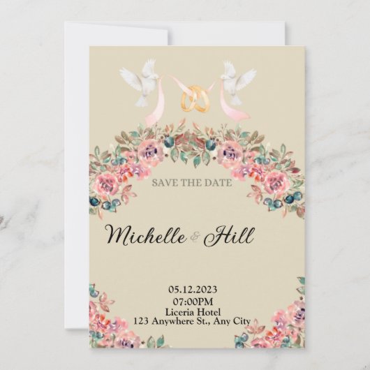 Invitation Initiales de mariage Monogramme Romantique (Devant)