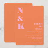 Invitation Initiales de monogramme de mariage rose orange mod (Devant / Derrière)