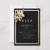 Invitation Initiales de monogramme d'ivoire noir orchidée RSV (Devant)