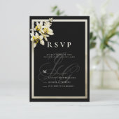 Invitation Initiales de monogramme d'ivoire noir orchidée RSV (Debout devant)