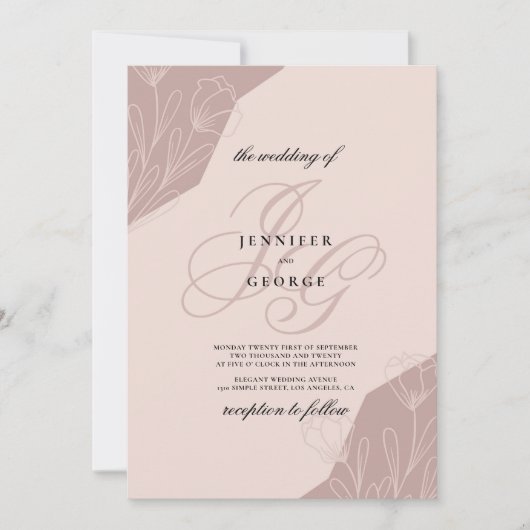 Invitation Initiales de monogramme rose géométrique mariage f (Devant)