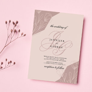 Invitation Initiales de monogramme rose géométrique mariage f