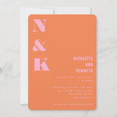 Invitation Initiales de monogramme rose orange moderne pour m (Devant)