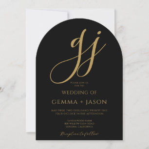Invitation Initiales de script or moderne Monogramme Mariage
