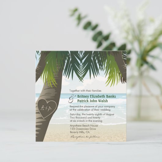 Invitation Initiales découpées par palmier épousant des (Debout devant)