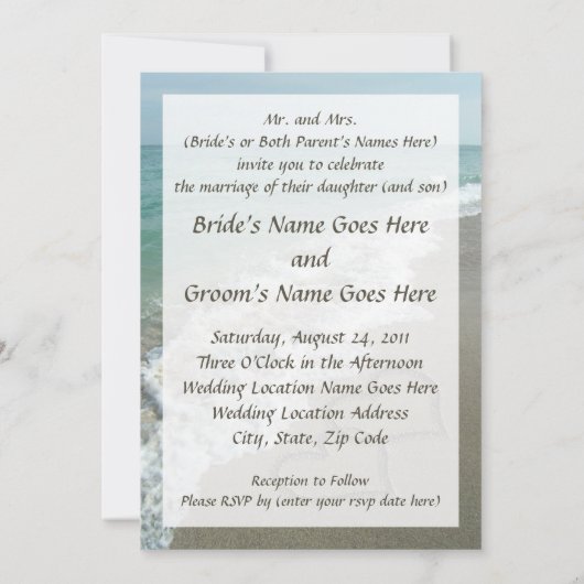 Invitation Initiales du coeur de sable, mariage de destinatio (Dos)