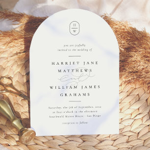 Invitation Initiales Élégantes Mariage Arch Photo Noir & Blan