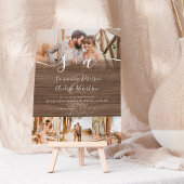 Invitation Initiales en bois rustique script 5 photos mariage