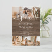 Invitation Initiales en bois rustique script 5 photos mariage (Debout devant)