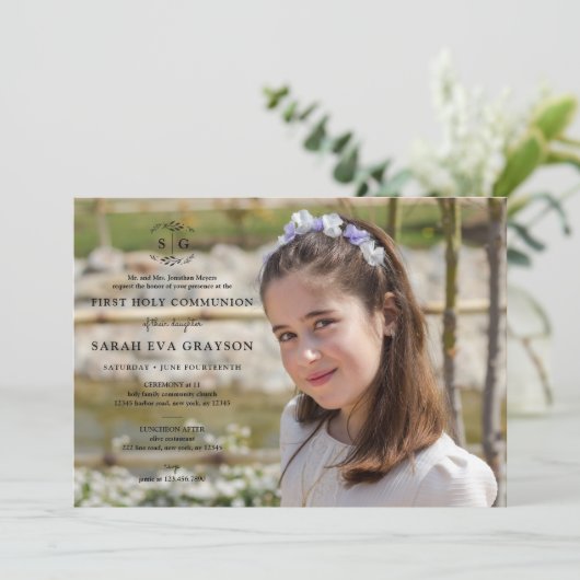 Invitation Initiales en fer - Première communion sainte foncé (Debout devant)