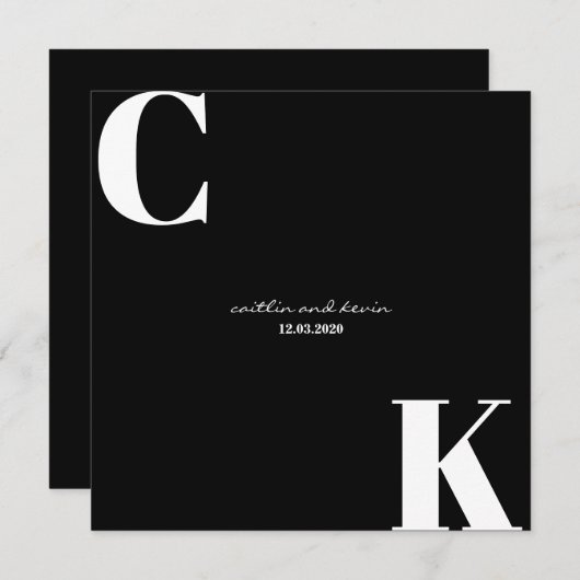 Invitation Initiales en noir et blanc Enregistrer la date (Devant / Derrière)