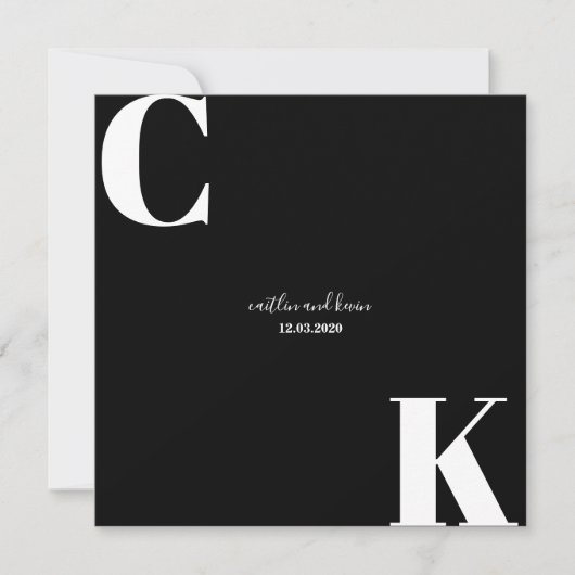 Invitation Initiales en noir et blanc Enregistrer la date Inv (Devant)