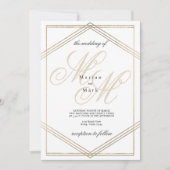 Invitation Initiales en or blanc monogramme mariage géométriq (Devant)