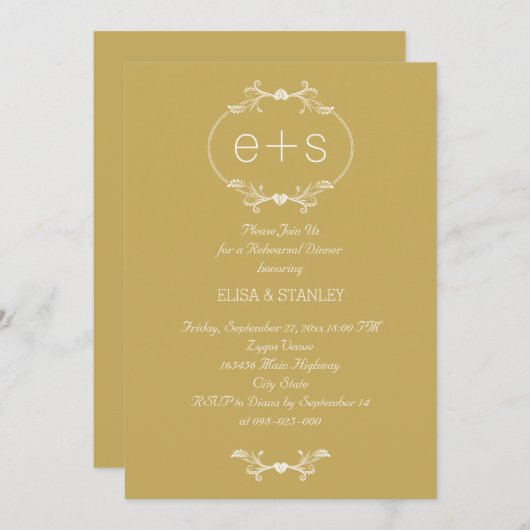 Invitation Initiales et cadre de mariage or de répétition dîn (Devant / Derrière)
