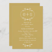Invitation Initiales et cadre mariage or douche couple (Devant / Derrière)