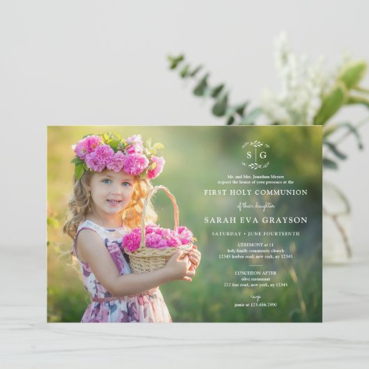 Invitation Initiales filées Première communion sacrée Invitat (Debout devant)