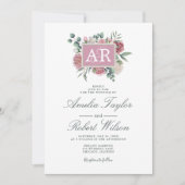 Invitation Initiales florales du Rose Dusty (Devant)