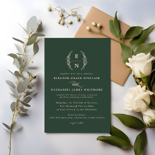 Invitation Initiales florales empilées Monogramme Mariage