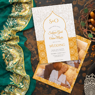 Invitation Initiales florales Gold marocain 3 mariage photo