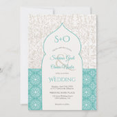 Invitation Initiales florales marocaines turquoise 3 mariage (Devant)