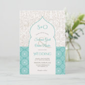 Invitation Initiales florales marocaines turquoise 3 mariage (Debout devant)