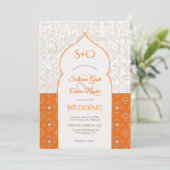 Invitation Initiales florales orange marocaine 3 mariage phot (Debout devant)