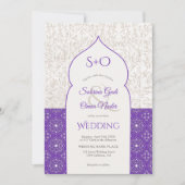Invitation Initiales florales violettes marocaines 3 mariage  (Devant)