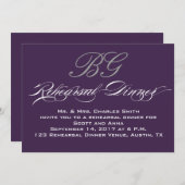 Invitation Initiales grises pourpres foncées du dîner | de (Devant / Derrière)
