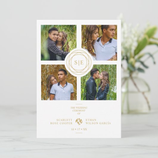 Invitation Initiales minimales en or blanc Mariage fantaisie  (Debout devant)