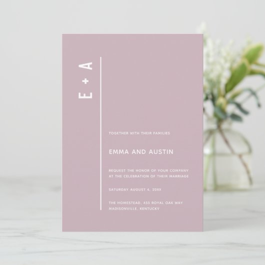 Invitation Initiales minimes modernes Pastel Purple Mariage (Debout devant)