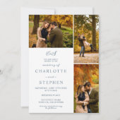 Invitation Initiales modernes 4 photos grille bleu poussiéreu (Devant)