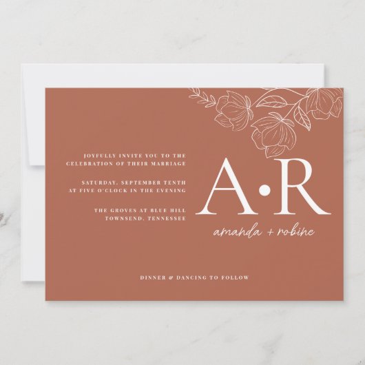 Invitation Initiales modernes minimalst Mariage en terre cuit (Devant)