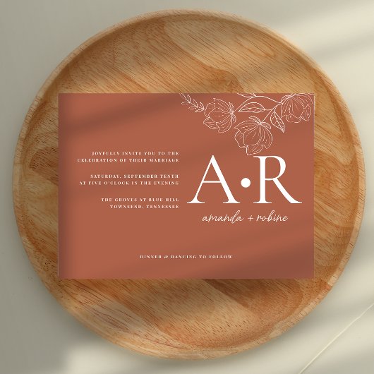 Invitation Initiales modernes minimalst Mariage en terre cuit